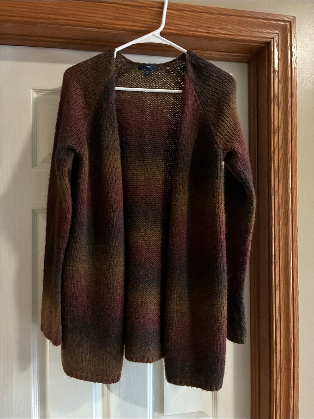 GAP Ombre Open-Front Cardigan in Brown, Burgundy & Olive